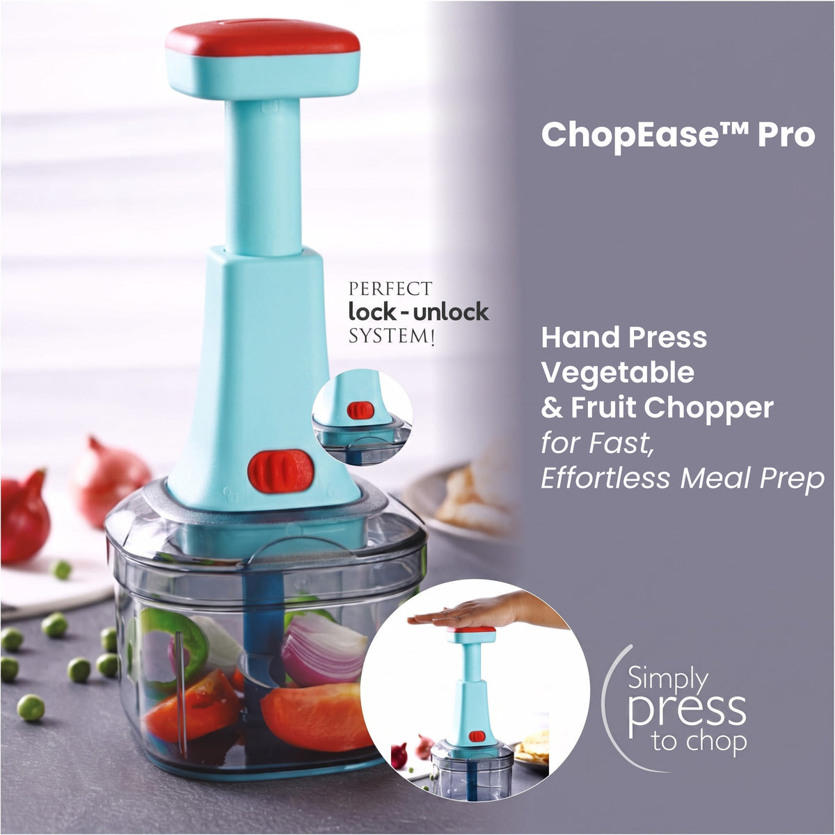 ChopEase™ Pro – Hand Press Vegetable & Fruit Chopper for Fast, Effortless Meal Prep