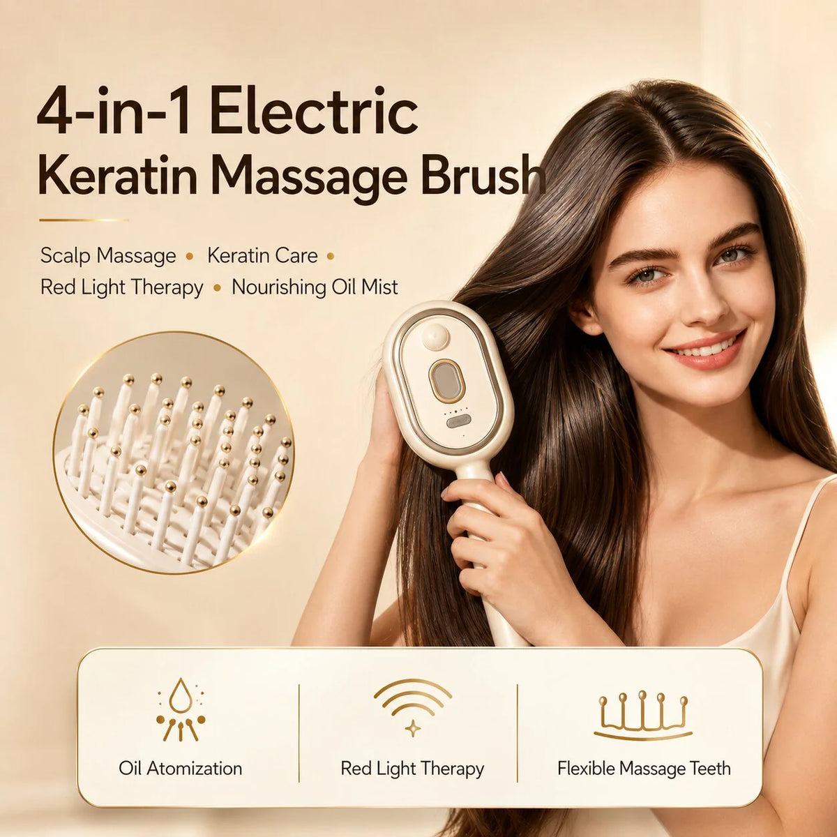 KeshGlow™ 4-in-1 Hair Straightening Massage Keratin Brush