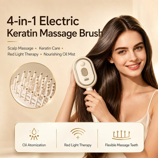 KeshGlow™ 4-in-1 Hair Straightening Massage Keratin Brush